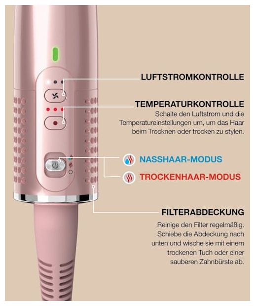 Warmluftbürste 1250 W  HT302EU Glossi 2-in-1 (Pink) 