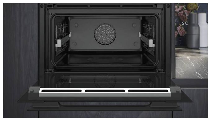 Einbaubackofen kompakt Dampfgaren AutoClean (Schwarz/Edelstahl) iQ700 CS936GCB1 