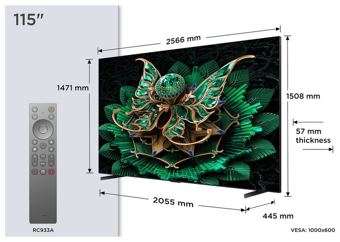 MiniLed 2,92 m (115") Fernseher 4K Ultra HD VESA 1000 x 600,1000 x 800 mm 115C7K 