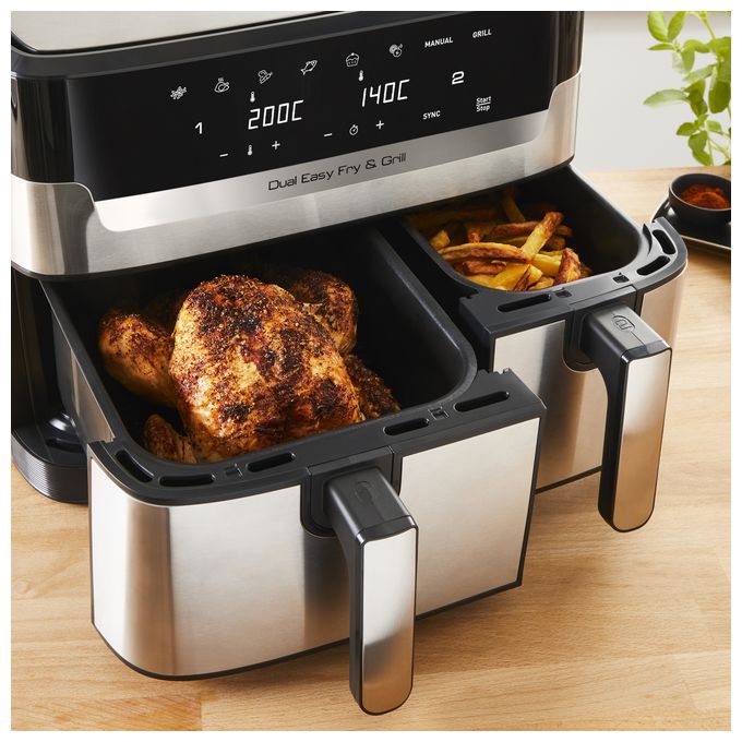 Doppel Heißluftfritteuse 8,3 l 2700 W  EY905D Dual Easy Fry & Grill (Edelstahl) 