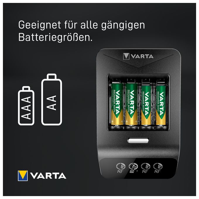 LCD Ultra Fast Charger+ AA & AAA (NiMH Akkus inkl. 4x AA 2100 mAh Akkus & AC sdapter & 12 V Adapter), schwarz 