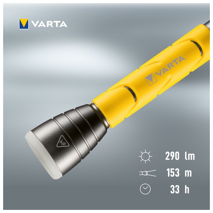 Taschenlampe LED inkl. 2x AA Batterien, Outdoor Sports F20, Leuchte, Lampe mit zwei Leuchtmodi, Taschenleuchte mit gummiertem Griff, sehr robust, gelb 
