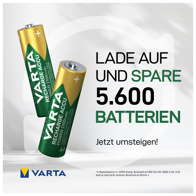 Recharge Accu Power AA 2100 mAh 4er Pack (vorgeladener NiMH-Akku, Micro, wiederaufladbarer Akku, gebrauchsfertig) 