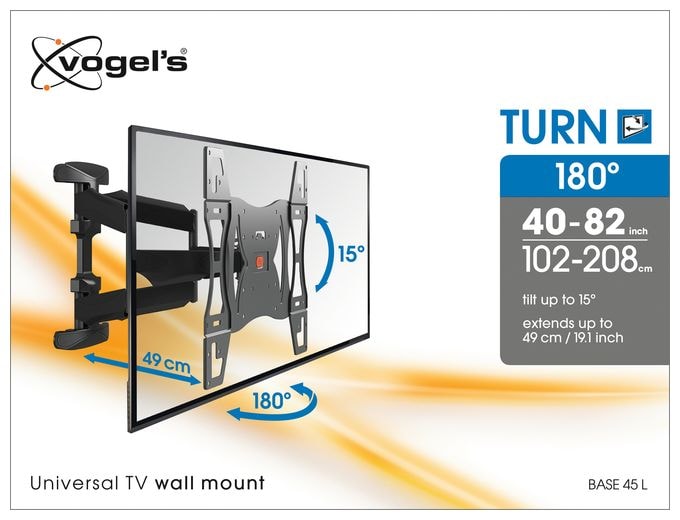 Wand Halterung 180° bis 2,08 m (82") 45 kg -15 - 15° Base 45L 