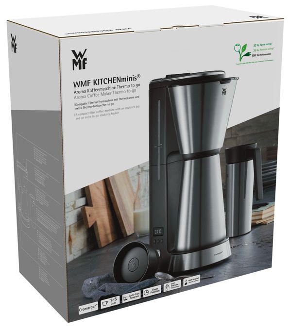 5 Tassen Filterkaffeemaschine 0,6 l  KÜCHENminis Aroma Thermo to go (Schwarz, Chrom) 