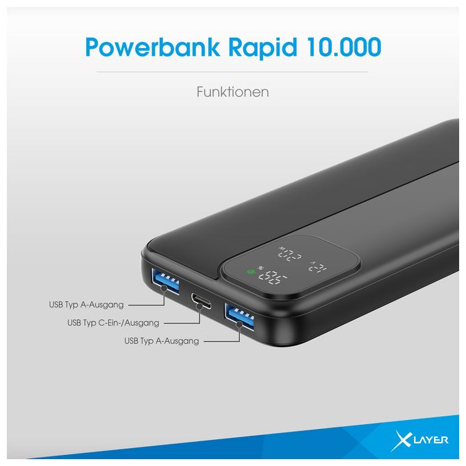 10000 mAh Powerbank USB Typ-C  Rapid (Schwarz) 