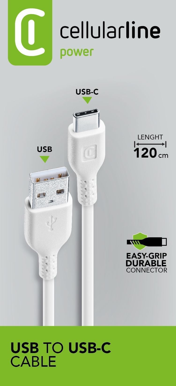 Cellular Line USB A auf USB C Männlich bis 15 W 1,2 m Power Cable (Weiß) USBDATACUSBA-CW