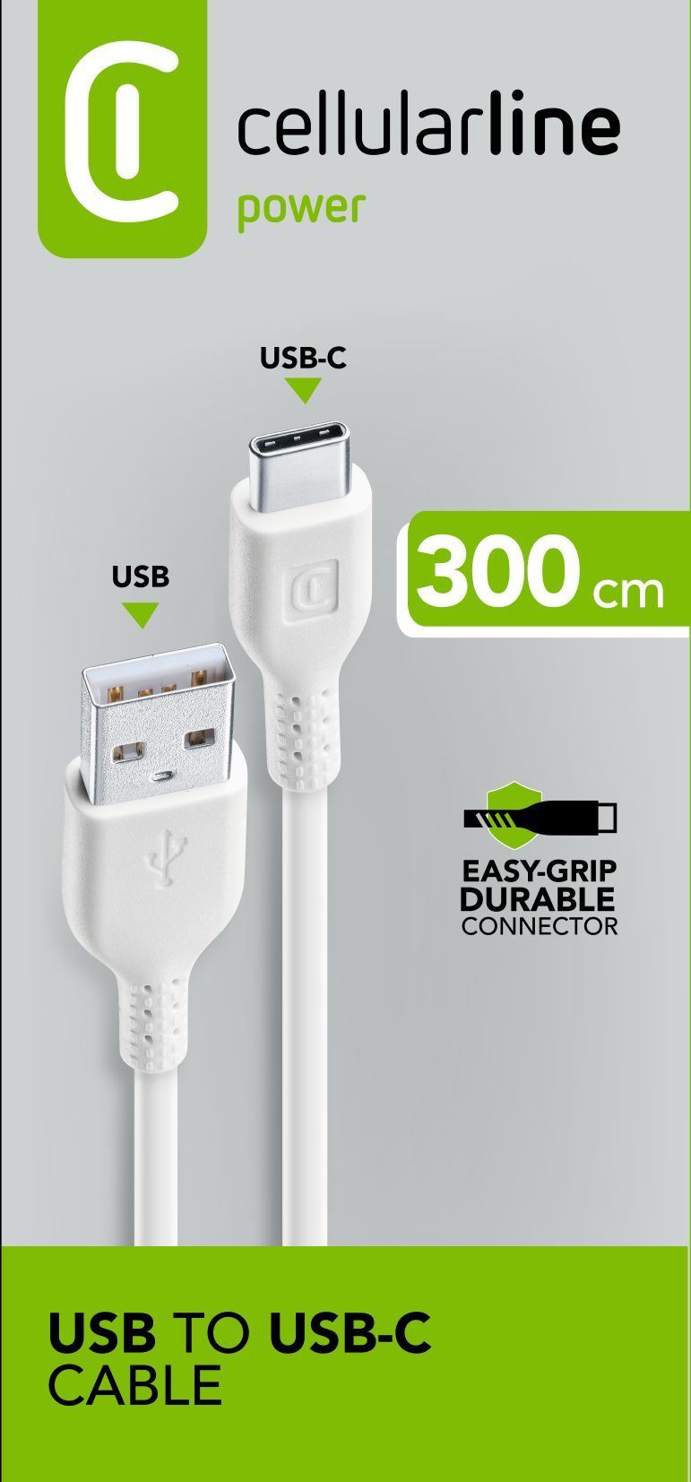 Cellular Line USB A auf USB C Männlich bis 15 W 3 m Power Cable (Weiß) USBDATACUSBC3MW
