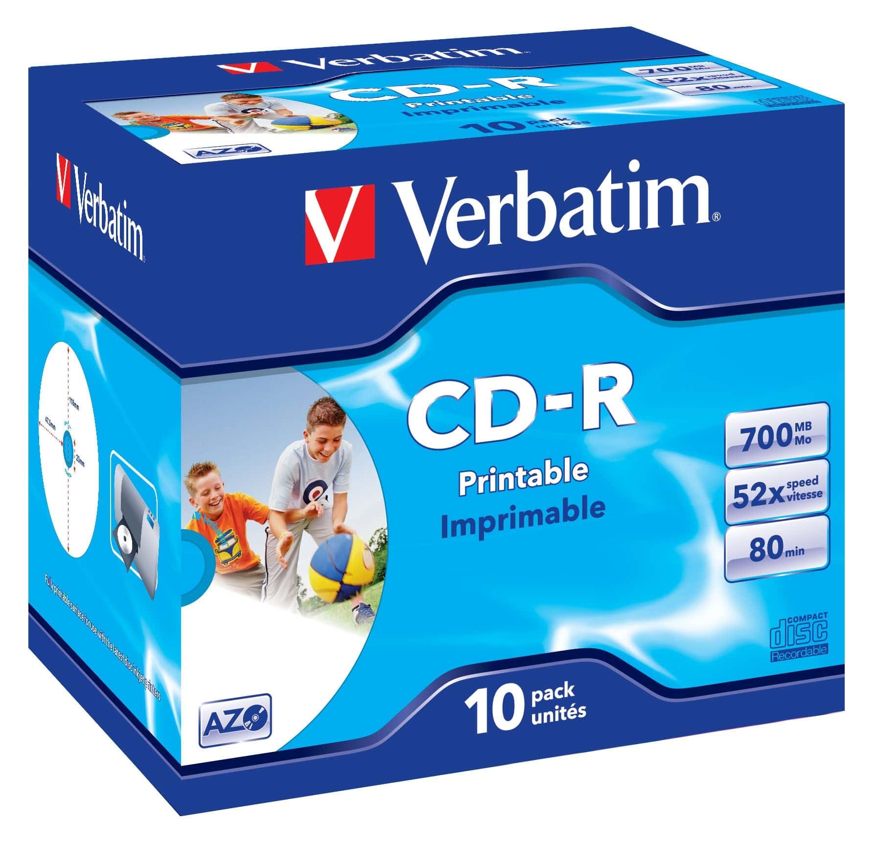 Verbatim CD-R AZO Wide Inkjet Printable 43325